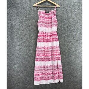 Icon Apparel Dress Women L Large Pink Striped Maxi Long Sleeveless Casual